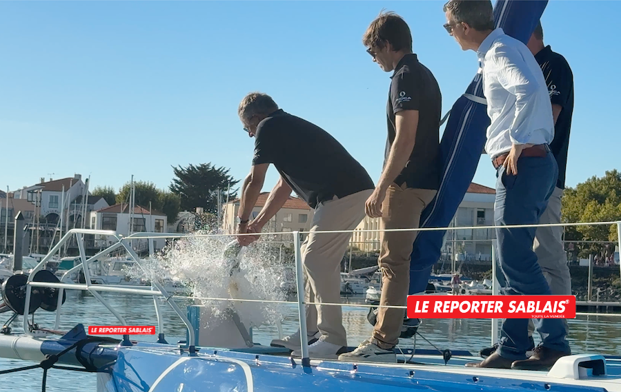 Les Sables-d’Olonne Vendée. Magnifique cérémonie pour le Baptême de l’Imoca « Groupe Dubreuil 2 » avec Jean-Paul Dubreuil désigné comme parrain
